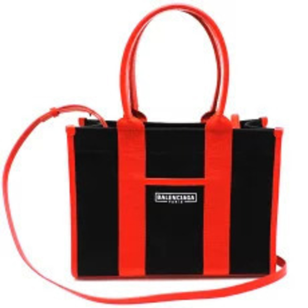 Balenciaga Tote Handbag Canvas Black Red